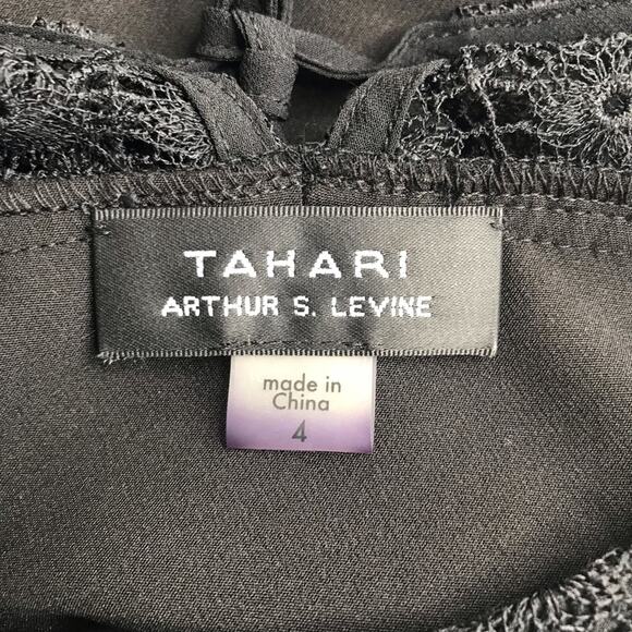 Tahari Shift Dress Womens 4 Black Sleeveless Lace Ruffle Collar Ruffle Hem AS IS - Picture 5 of 8